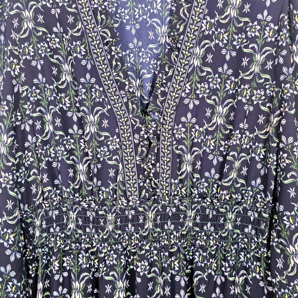 Max Studio London Navy Blue Floral Tiered Maxi Dress XL Smocked Boho Peasant - Picture 6 of 9